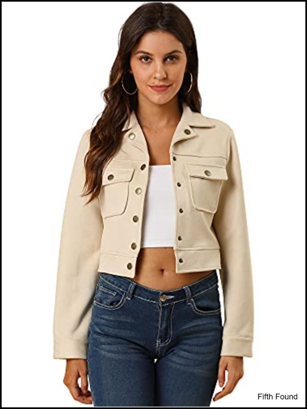 Faux Suede Cropped Jacket Button Down Notched Collar Crop Casual Coat